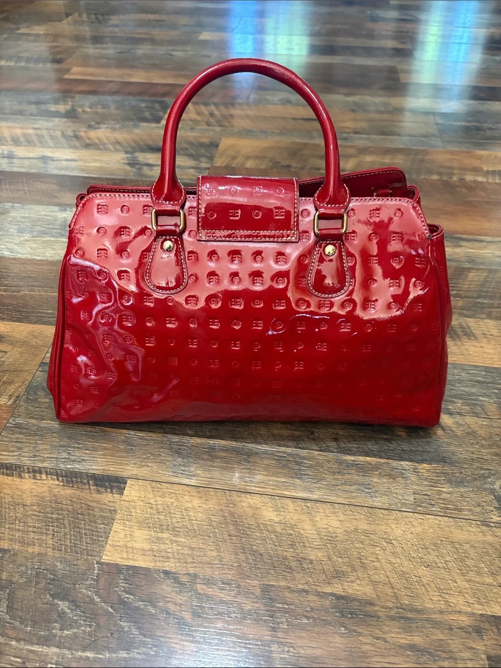 ARCADIA Italy Red Patent Leather Handbag Purse Tote Shoulder Bag‎ Embossed